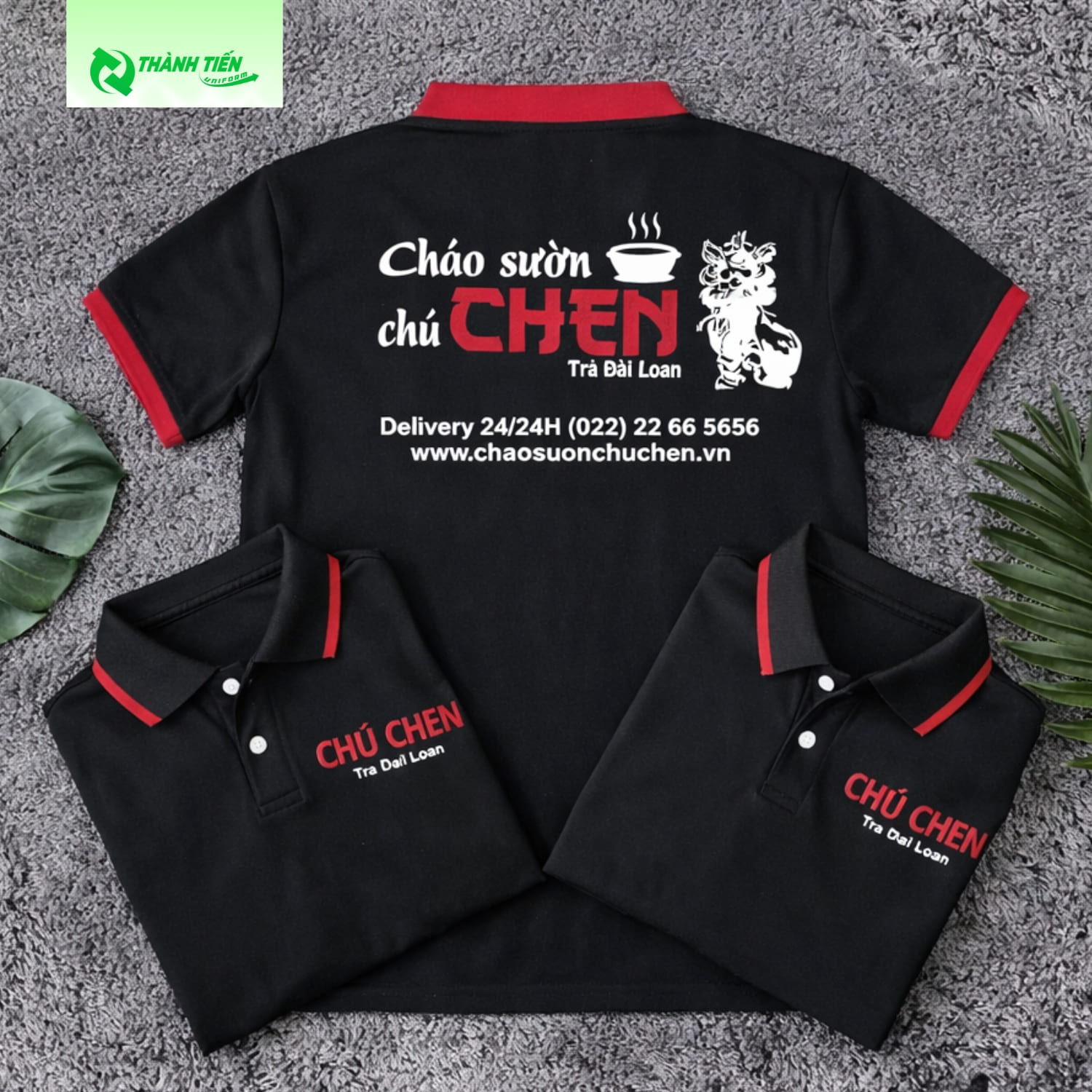 Mẫu áo polo đồng phục quán cháo sườn màu đen