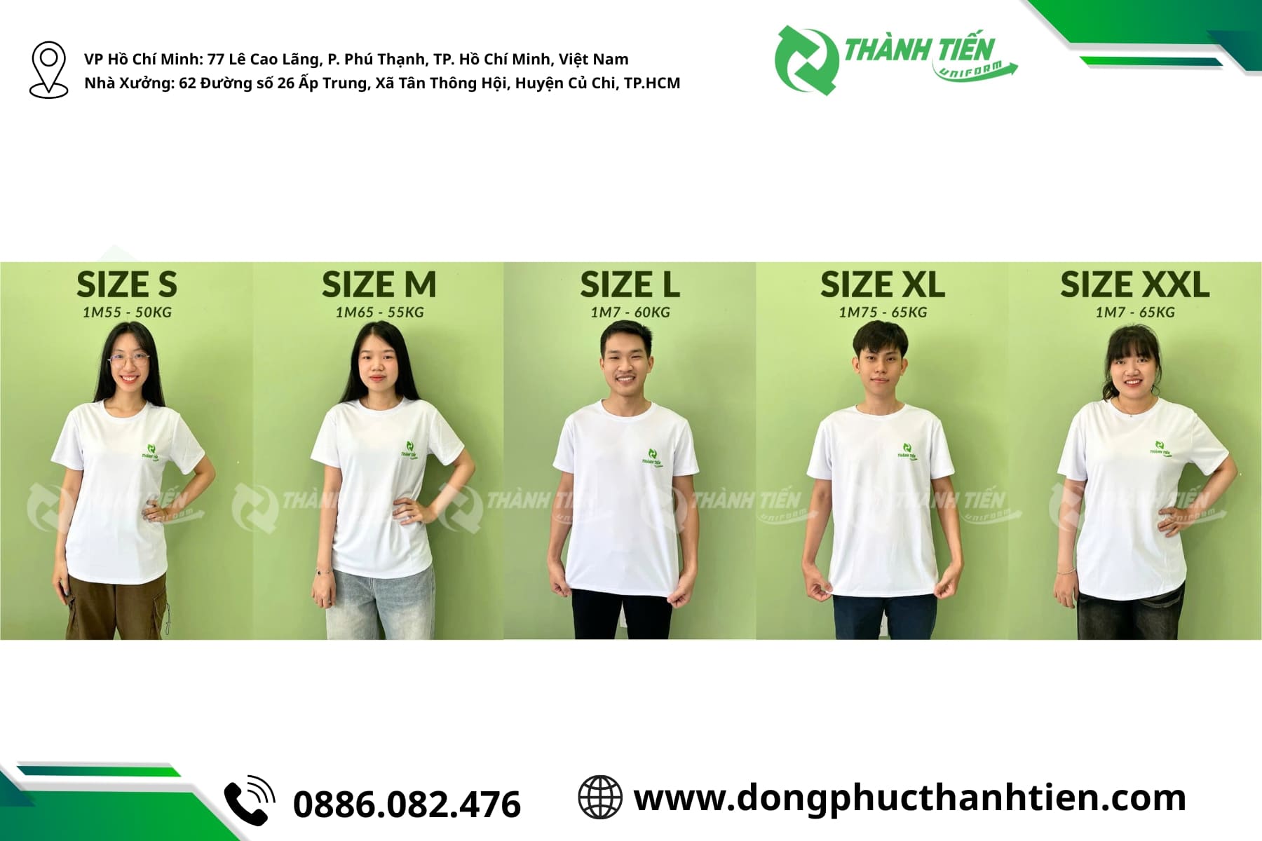 Bảng size may áo thun đồng phục yoga