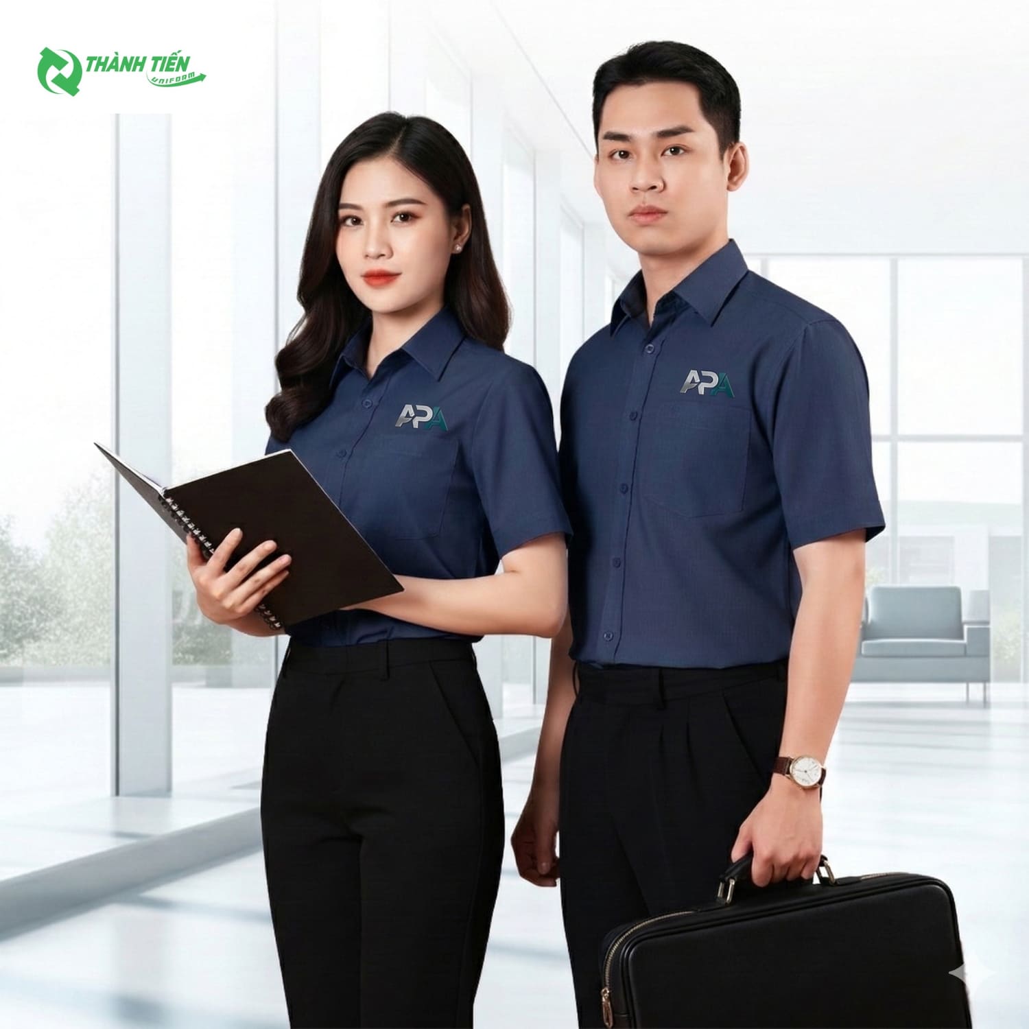 Mẫu áo sơ mi đồng phục trơn màu xanh dương