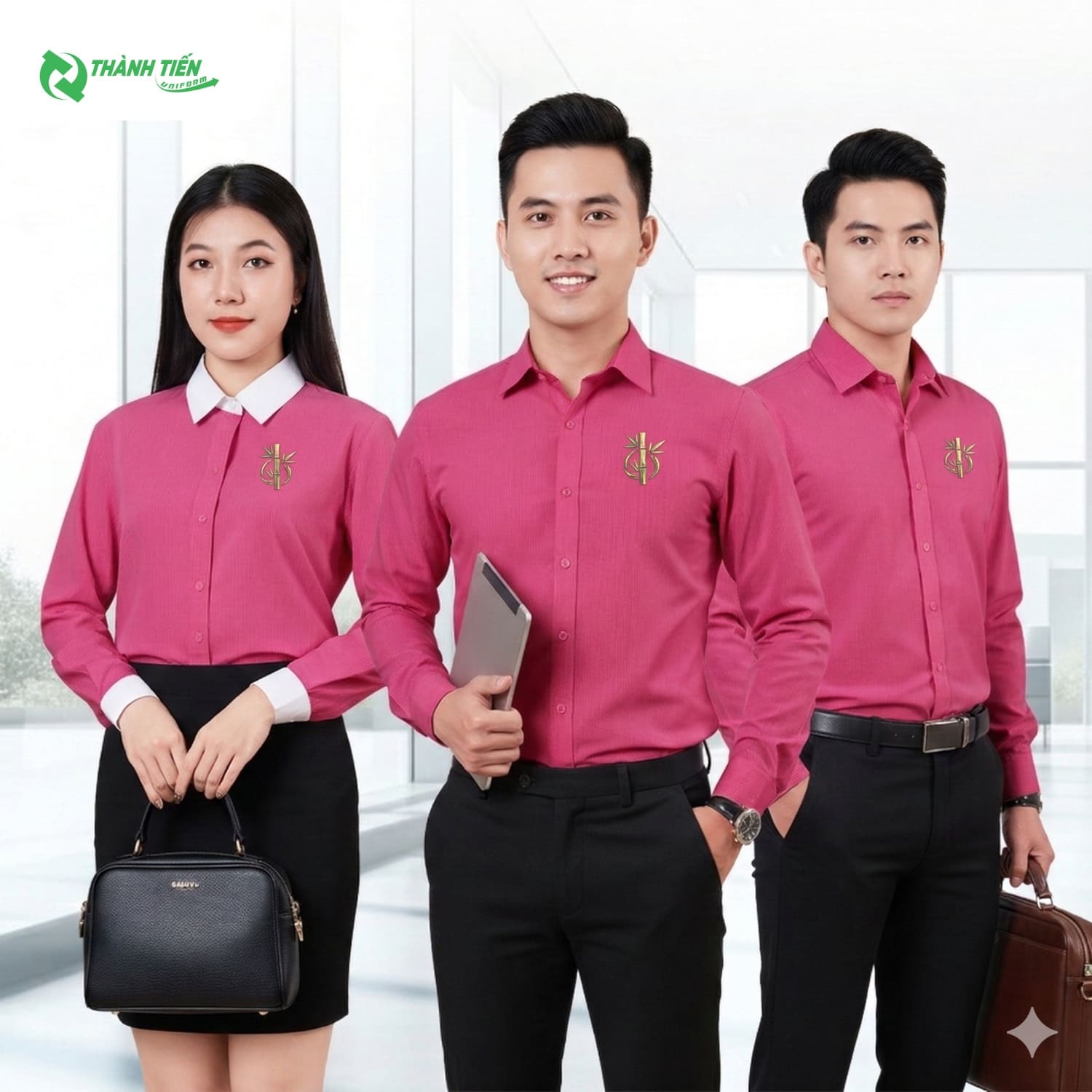 Mẫu áo sơ mi trơn màu hồng sáng tạo