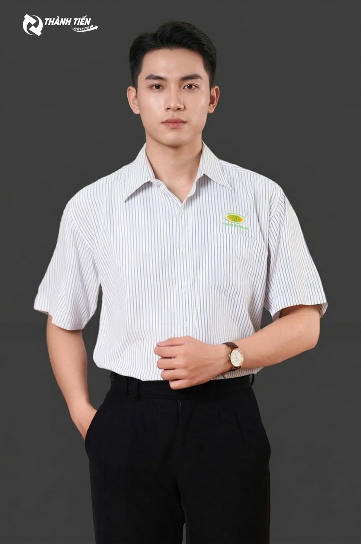 Mẫu áo sơ mi đồng phục nam kẻ sọc