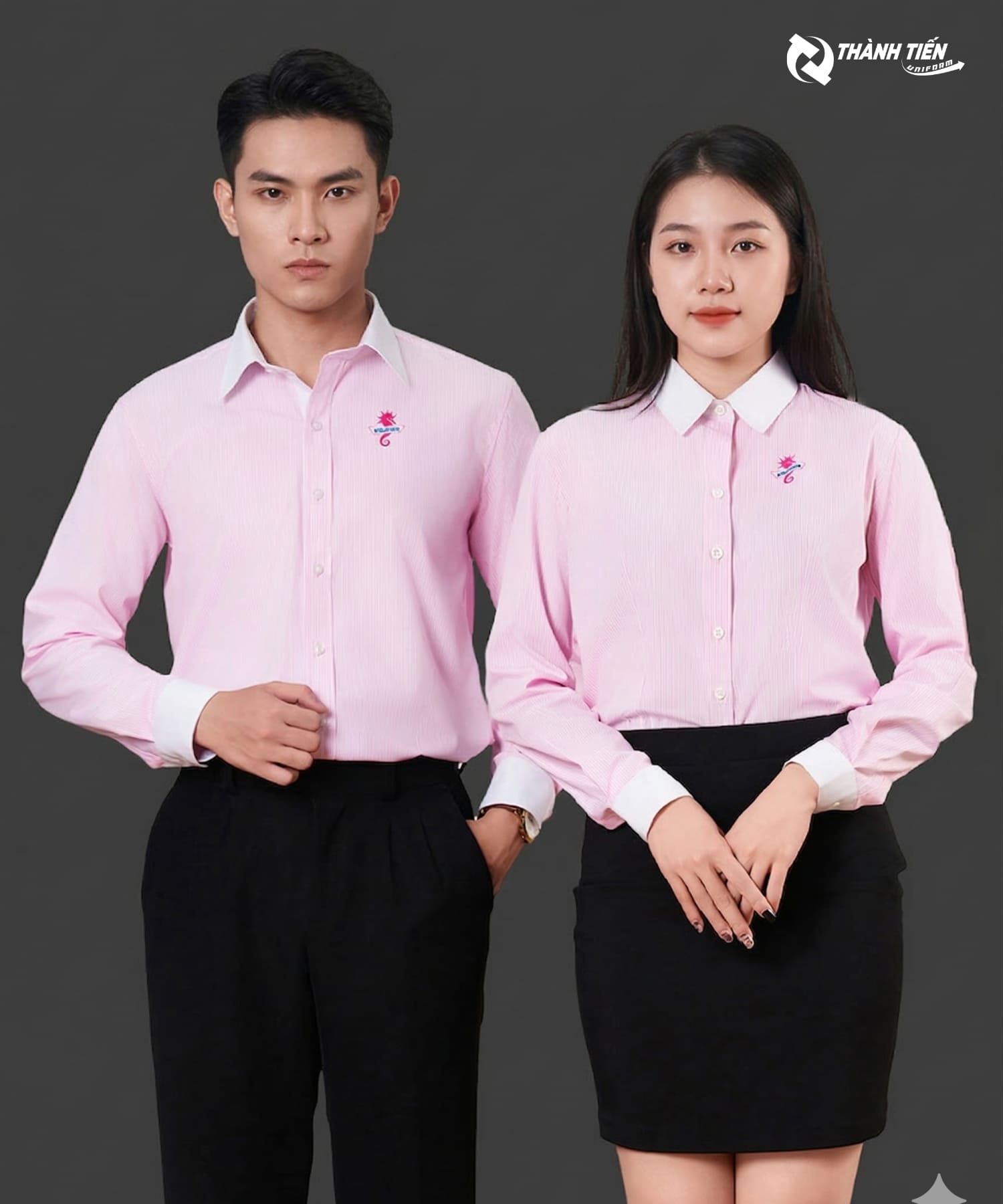 Mẫu đồng phục áo sơ mi công sở thêu logo sang trọng