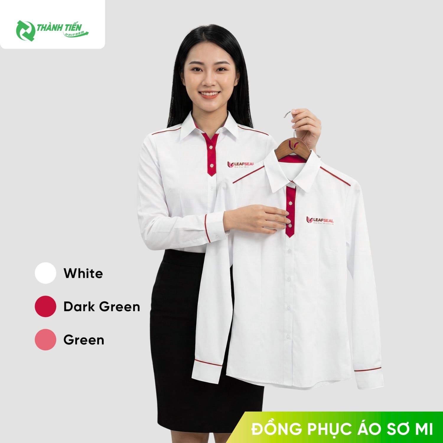 Áo sơ mi nữ đồng phục công sở cổ đức phối viền cao cấp