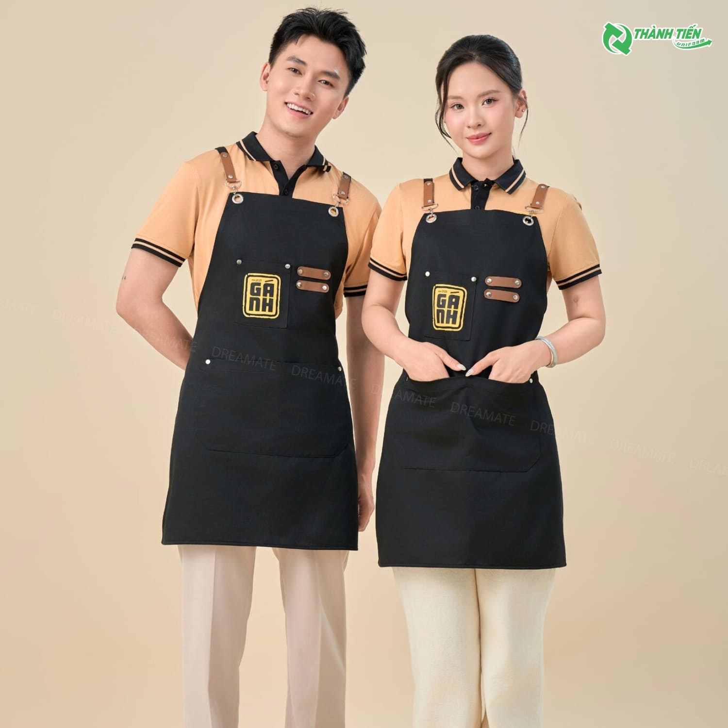 Tạp dề yếm màu đen in logo đẹp