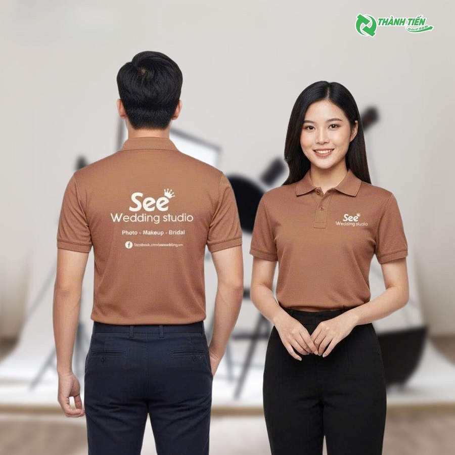 Mẫu áo polo đồng phục nhân viên studio màu nâu