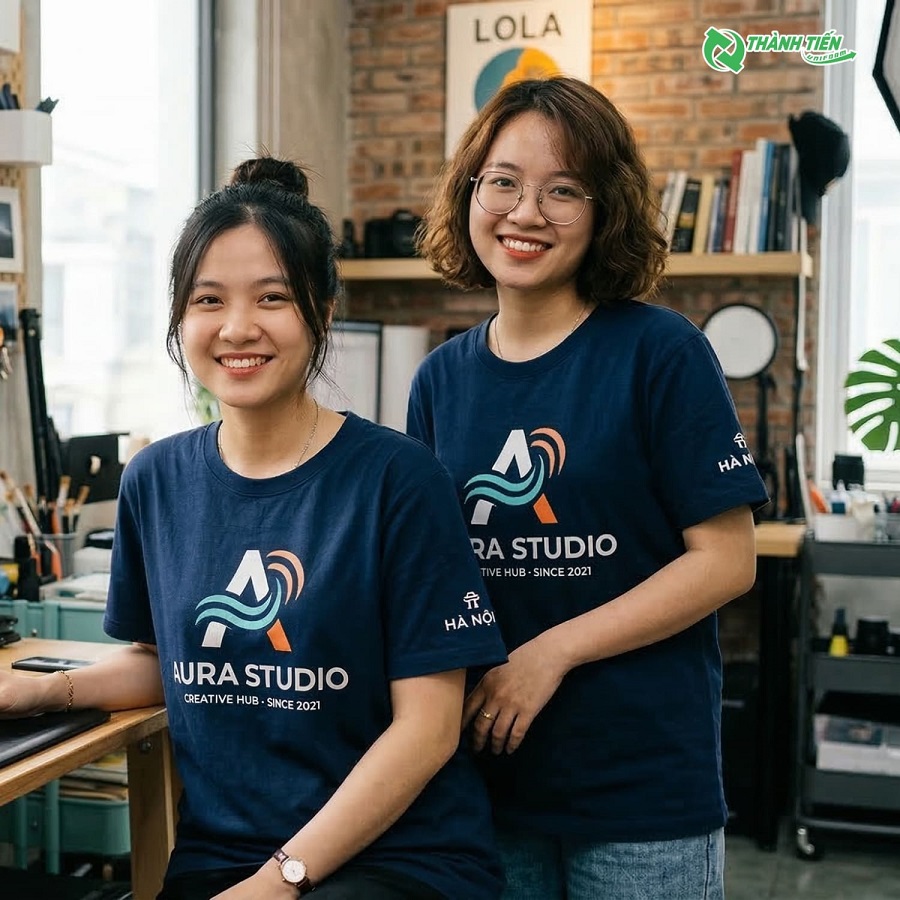 Mẫu áo thun cổ tròn studio năng động