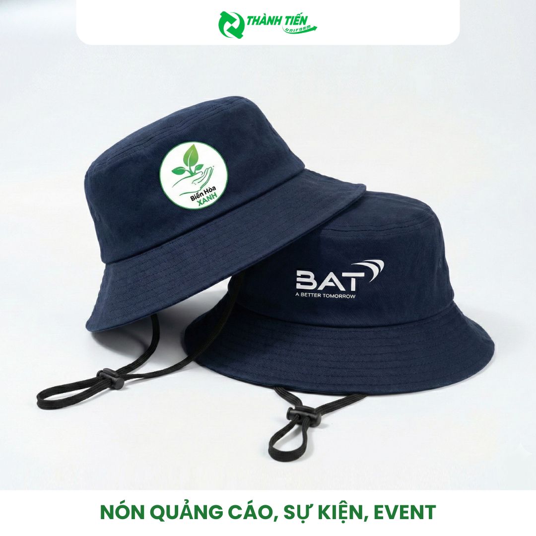 Mẫu nón tai bèo quảng cáo màu đen in logo sắc nét