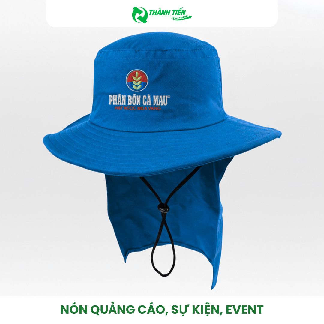 Mẫu nón tai bèo quảng cáo màu xanh thêu logo