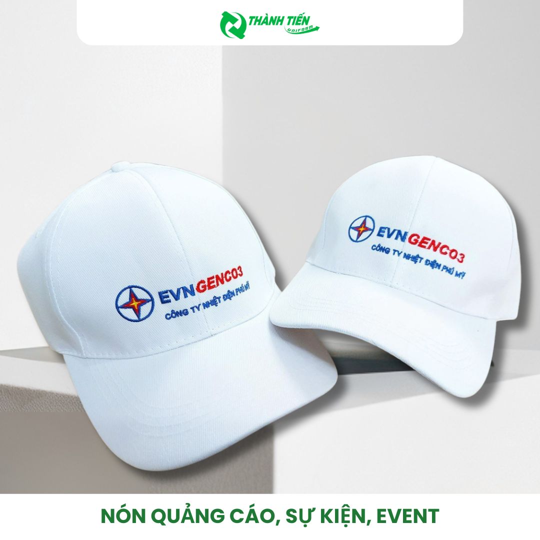 Mẫu nón kết quảng cáo màu trắng thêu logo cao cấp