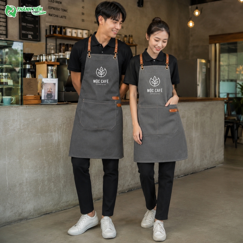 Mẫu tạp dề cafe kiểu yếm được ưa chuộng hiện nay.