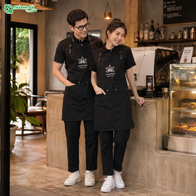 Mẫu tạp dề đẹp cho quán cafe được nhiều khách hàng lựa chọn.