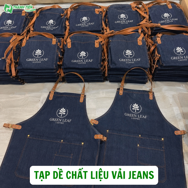 Tạp dề quán cafe chất liệu vải Jeans bền đẹp, dễ vệ sinh
