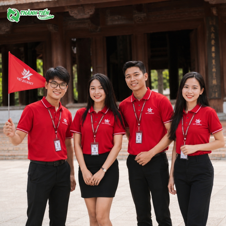 mẫu áo polo đồng phục hướng dẫn viên du lịch màu đỏ nổi bật