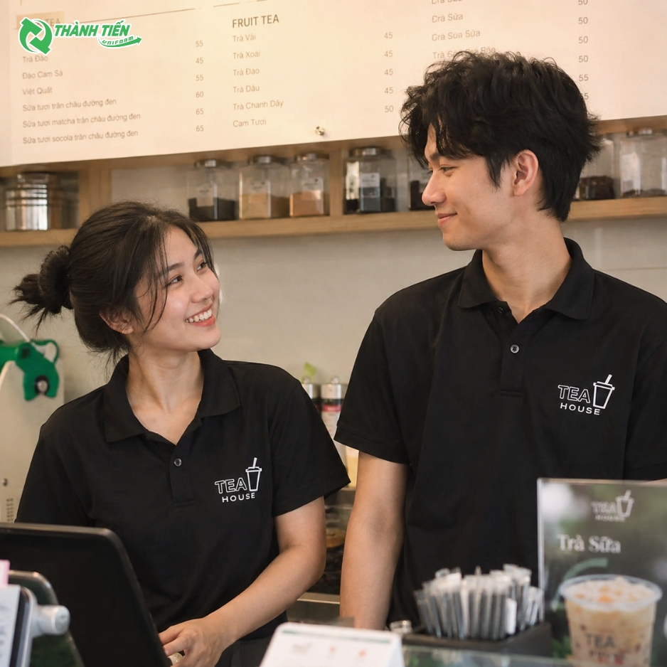 Mẫu áo thun cổ polo chuyên nghiệp cho đồng phục nhân viên quá trà sữa