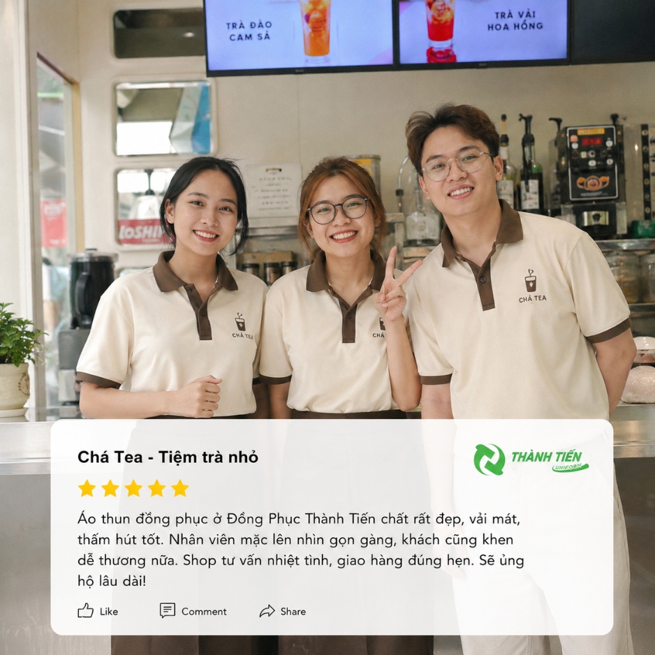Feedback khách hàng mẫu áo thun quán Chá tea