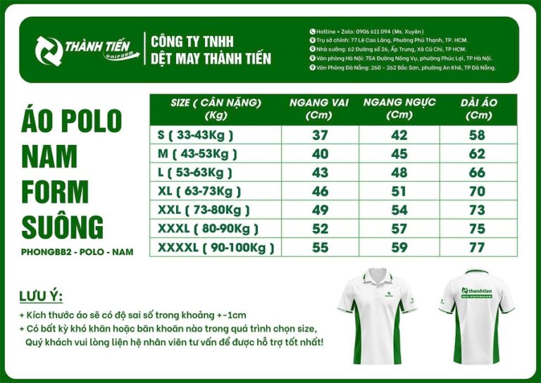 Bảng size áo polo form nam/nữ