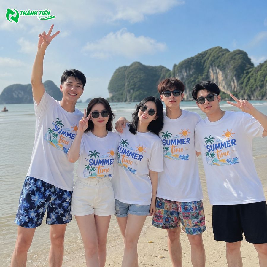 Mẫu áo phông đồng phục đi biển nổi bật đội nhóm