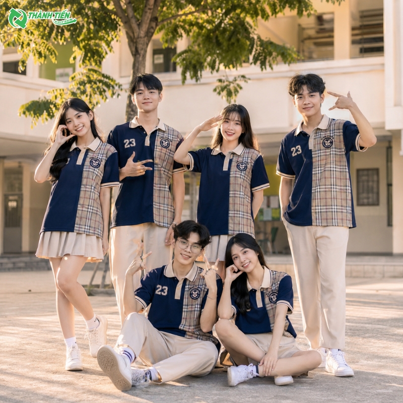 Áo polo đồng phục lớp phối họa tiết hiện đại
