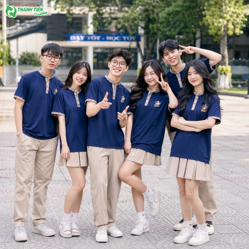 Mẫu áo đồng phục lớp cổ tàu thanh lịch