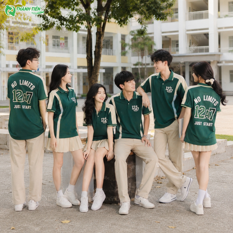 Mẫu áo lớp có cổ thành lịch màu xanh rêu