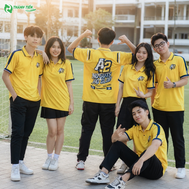 Mẫu áo thun đồng phục lớp cổ trụ màu vàng tươi sáng
