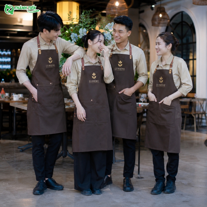 Tạp dề nhà hàng, khách sạn thiết kế riêng theo thương hiệu.