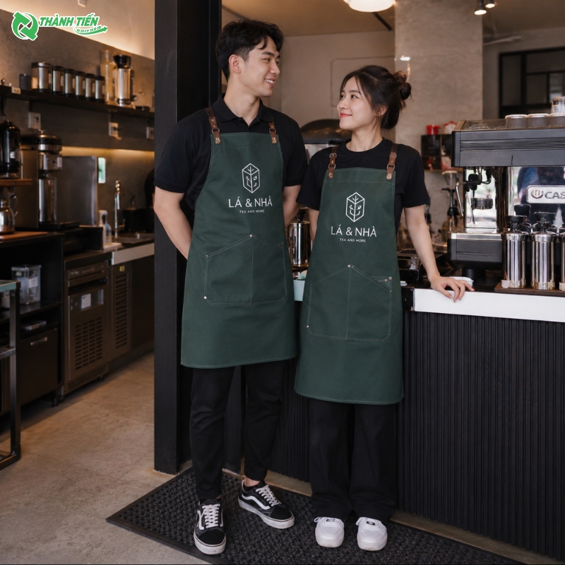 Tạp dề đồng phục quán cafe hiện đại, thiết kế đẹp mắt, phù hợp xu hướng mới.