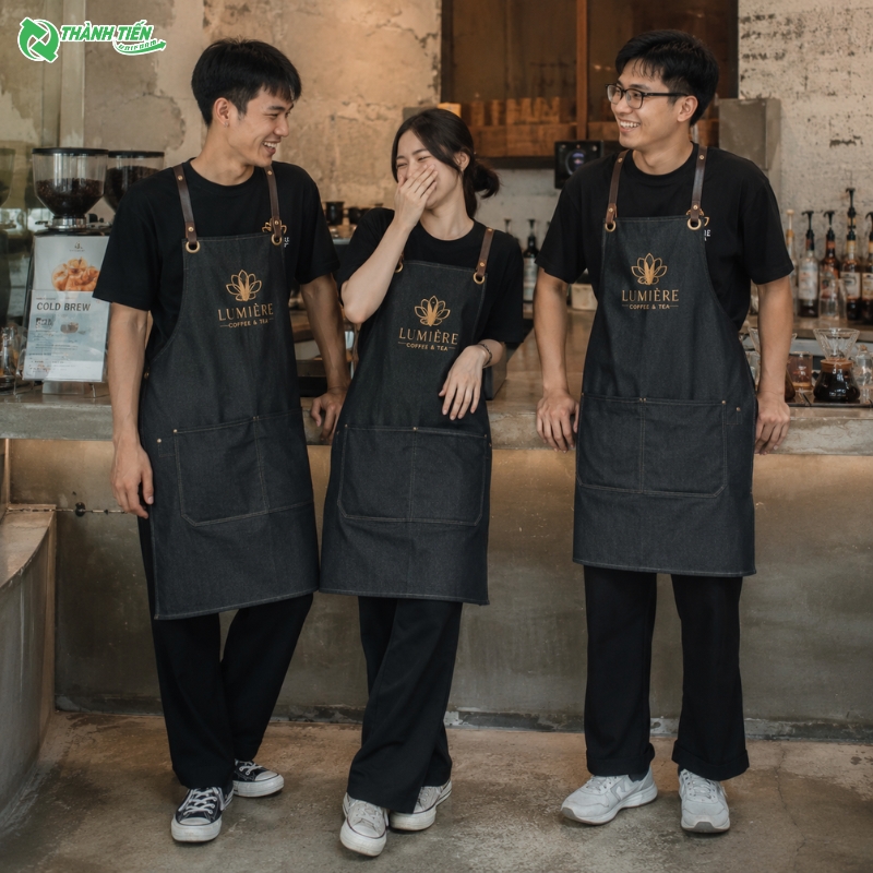 tạp dề in logo theo yêu cầu để tạo sự đồng bộ cho đội ngũ nhân viên
