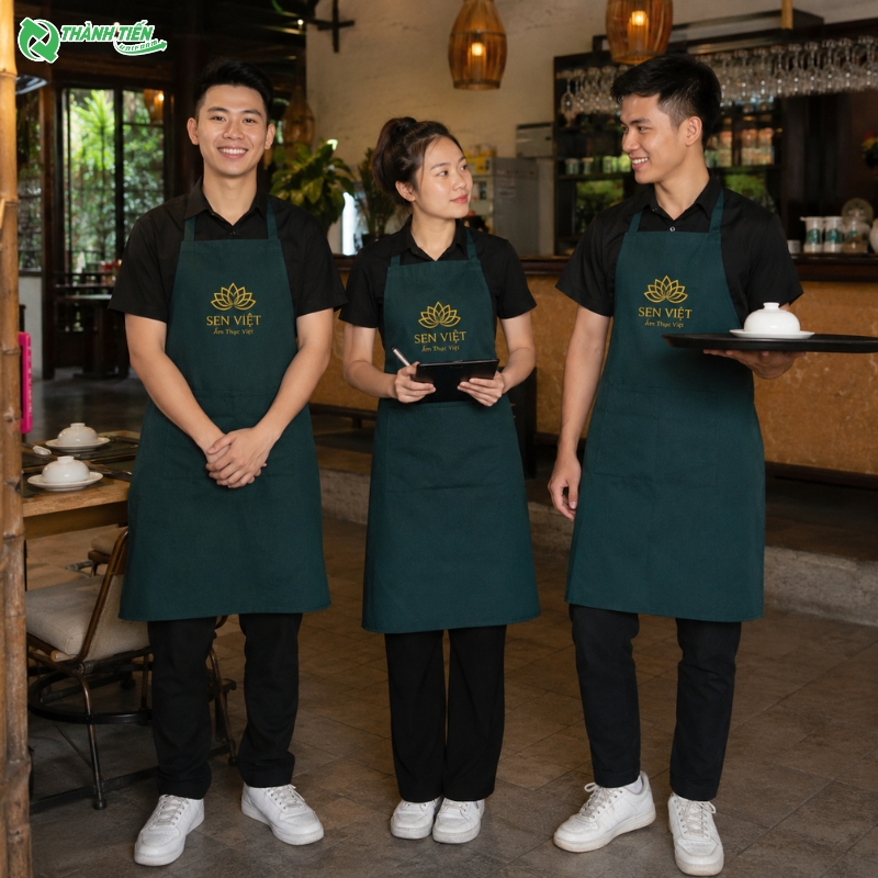 Mẫu tạp dề yếm dài được nhiều nhà hàng lựa chọn.