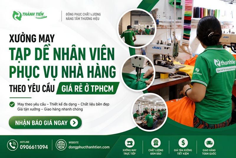Đặt may tạp dề nhân viên phục vụ nhà hàng theo yêu cầu giá xưởng