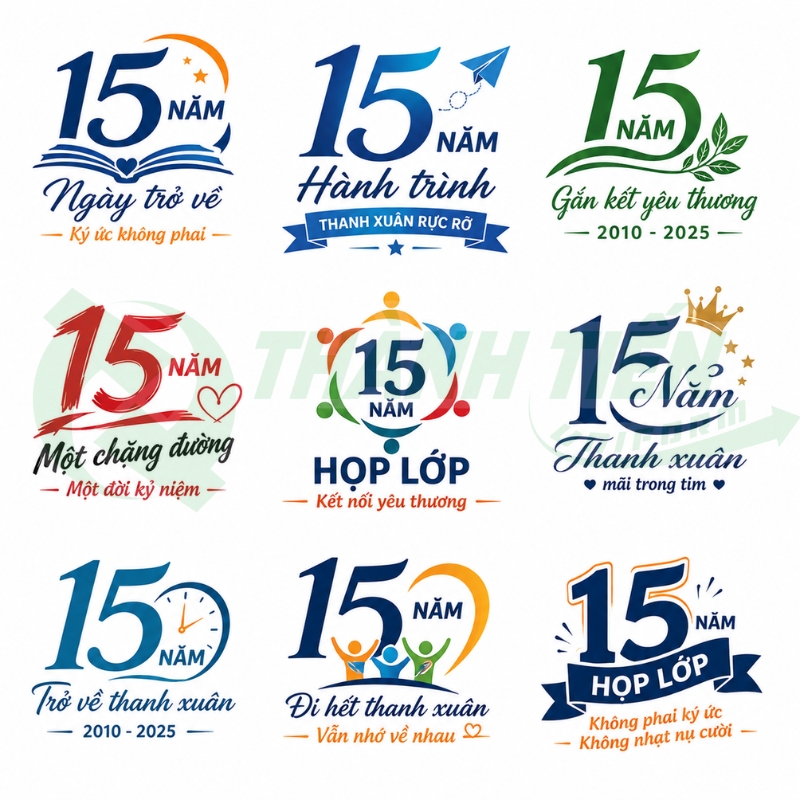 Mẫu logo 15 năm họp lớp đẹp cho in áo thun 