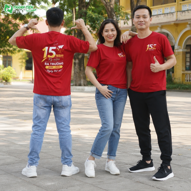 Mẫu áo thun cổ tròn họp lớp 15 năm màu đỏ đô thanh lịch 