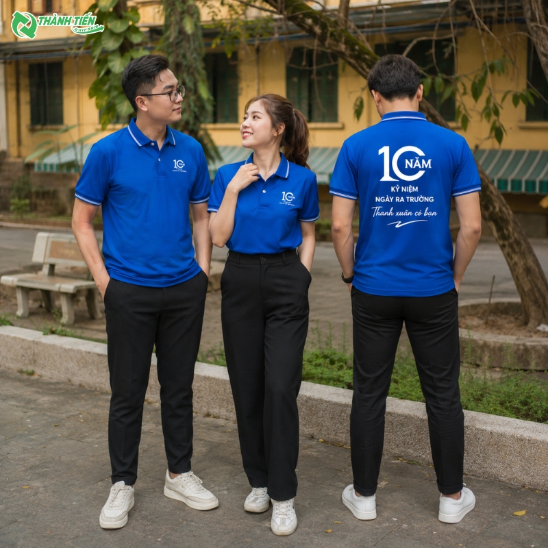 Mẫu áo đồng phục kỷ niệm 10 năm ra trường màu xanh dương ấm áp 