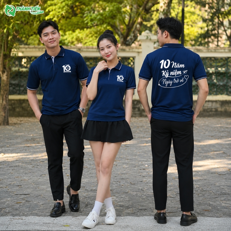 Mẫu áo đồng phục kỷ niệm 10 năm ra trường màu xanh navy lịch sự 
