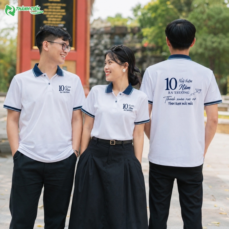 Mẫu áo đồng phục kỷ niệm 10 năm ra trường cổ trụ thanh lịch 