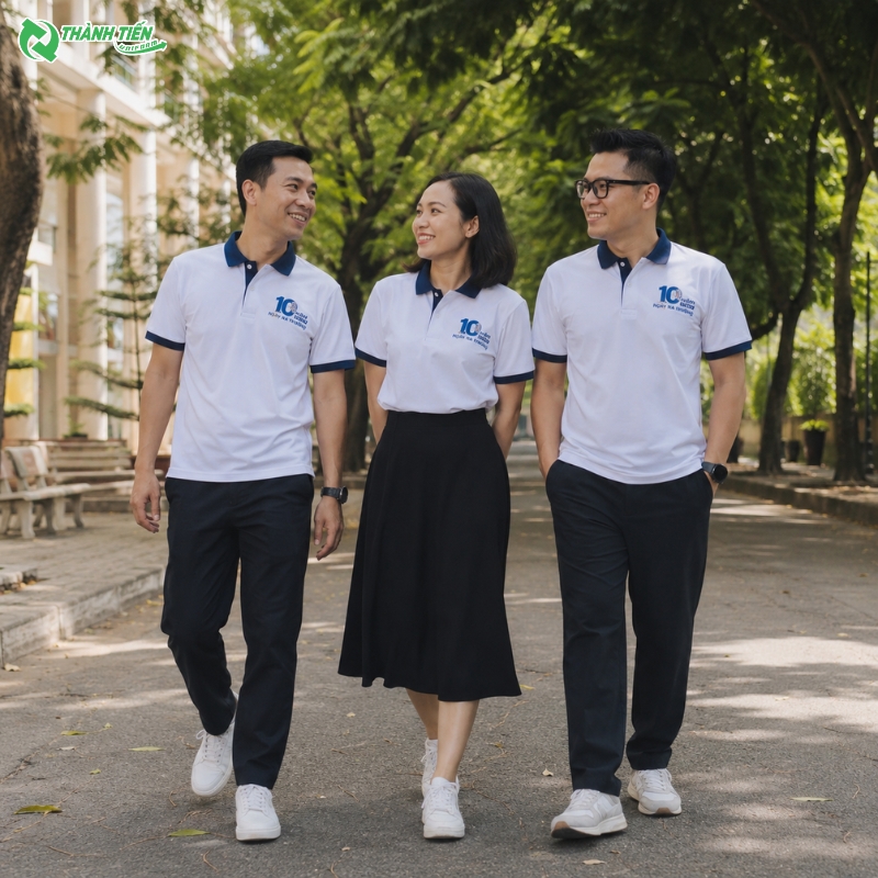 Mẫu áo đồng phục kỷ niệm 10 năm ra trường màu trắng sang trọng 