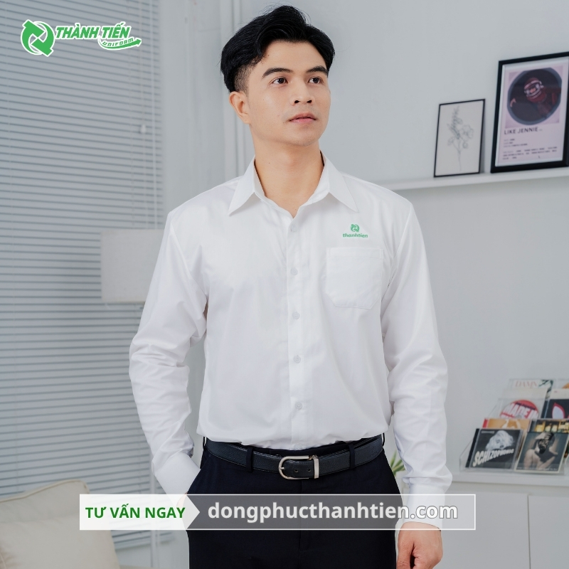 Mẫu áo sơ mi nam đồng phục màu trắng đẹp