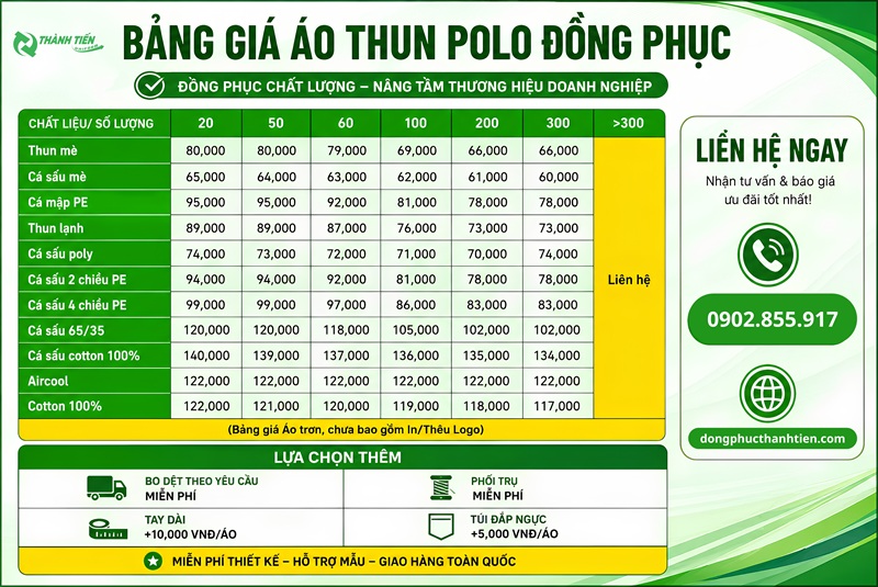 Bảng giá may áo polo đồng phục