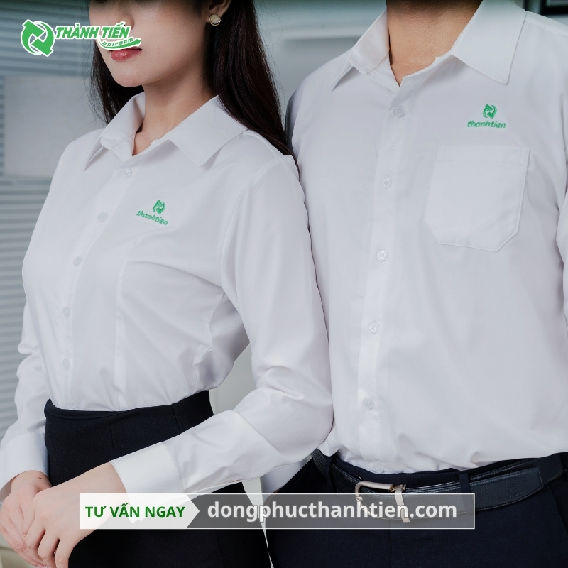 Mẫu áo sơ mi đồng phục cổ V thanh lịch, sang trọng 