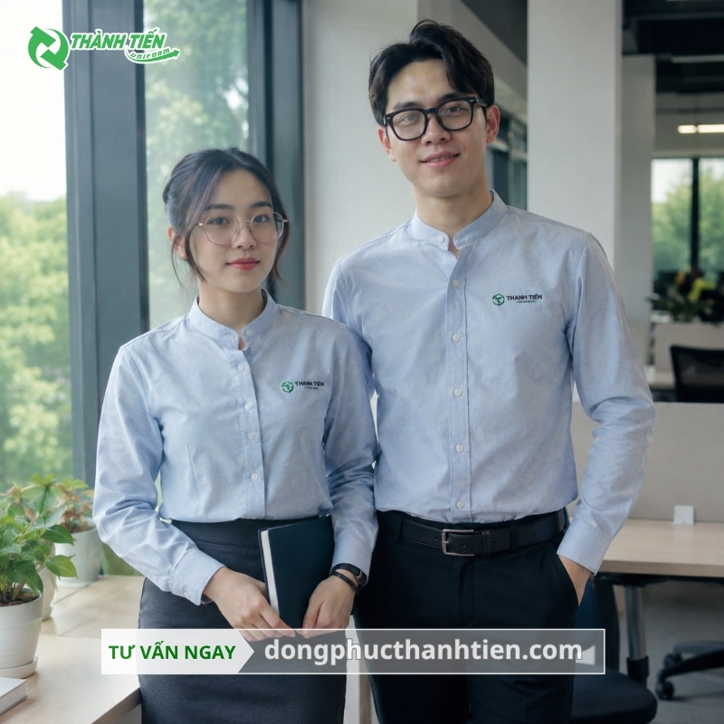 Mẫu áo sơ mi đồng phục cổ trụ hiện đại thời trang