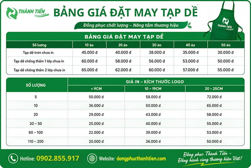 Bảng giá may tạp dề đồng phục